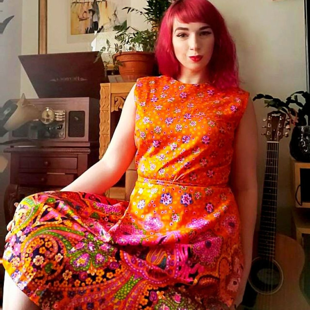Vintage Orange Psychedelic Paisley Dress 60s - Picture 2 of 7